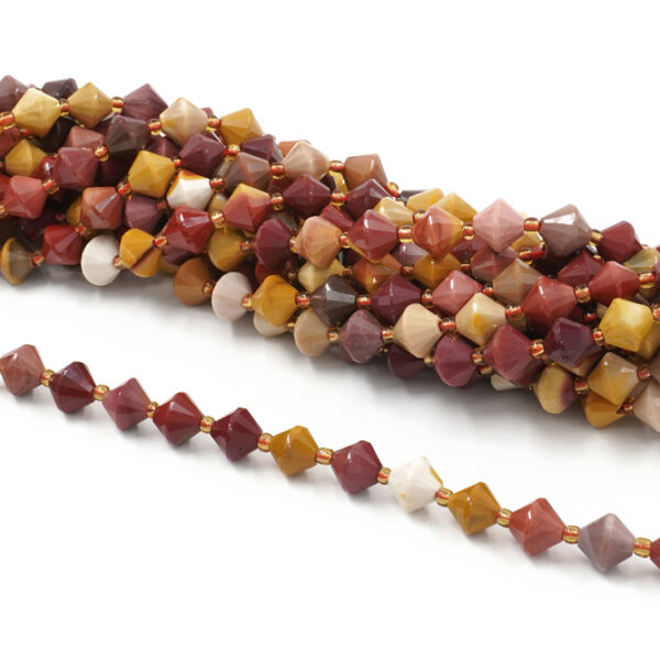 Mookaite strands faceted spinning top shape size 8mm