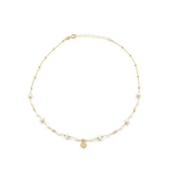 Collana in argento 925 con pietre di colore bianco e cuori – Dorato