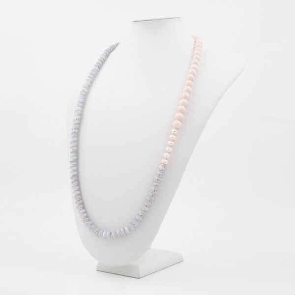 Necklace with grey cat eye, hematite, recon pink color, pearl and sterling silver clasp – Rose Color