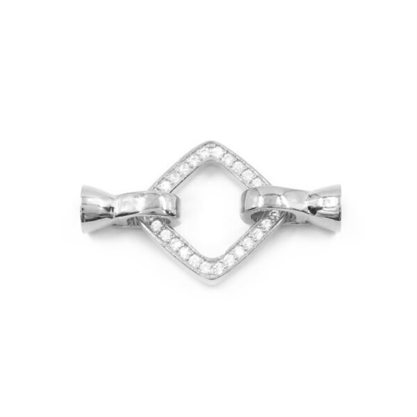 Sterling Silver clasp with zircons square shape size 16mm cups 6mm – Rhodium Color