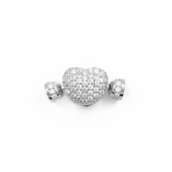 Sterling Silver clasp with zircons heart shape size 16x8mm cups 4,50mm – Rhodium Color