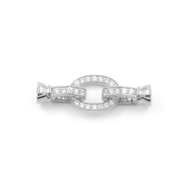 Sterling Silver clasp with zircons oval shape size 15x12mm cups 7mm - Rhodium Color