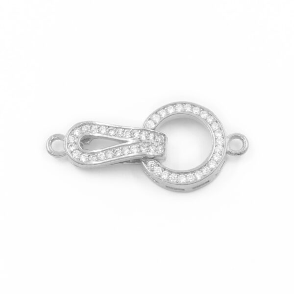 Sterling Silver clasp with zircons round shape size 26x11mm – Rhodium Color