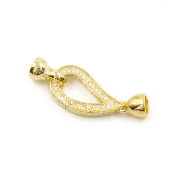 Sterling Silver clasp with zircons drop shape size 23x12mm cups 7mm – Golden Color
