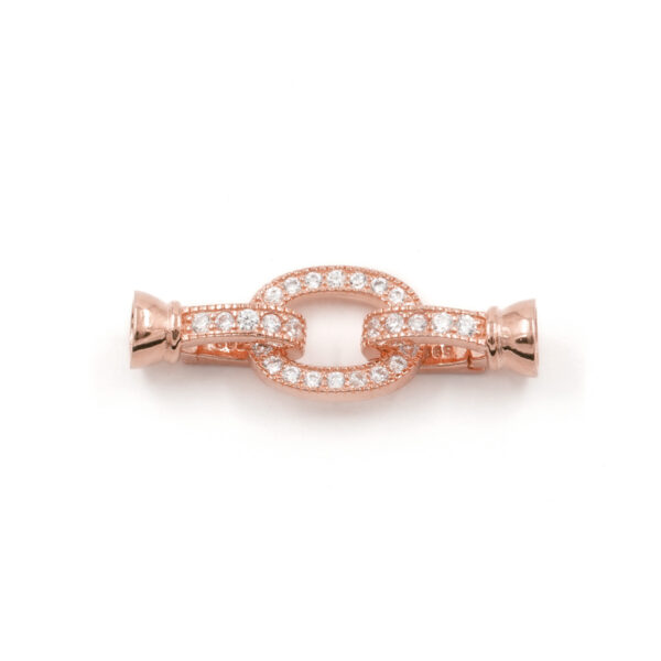 Sterling Silver clasp with zircons oval shape size 15x12mm cups 7mm – Rose Color