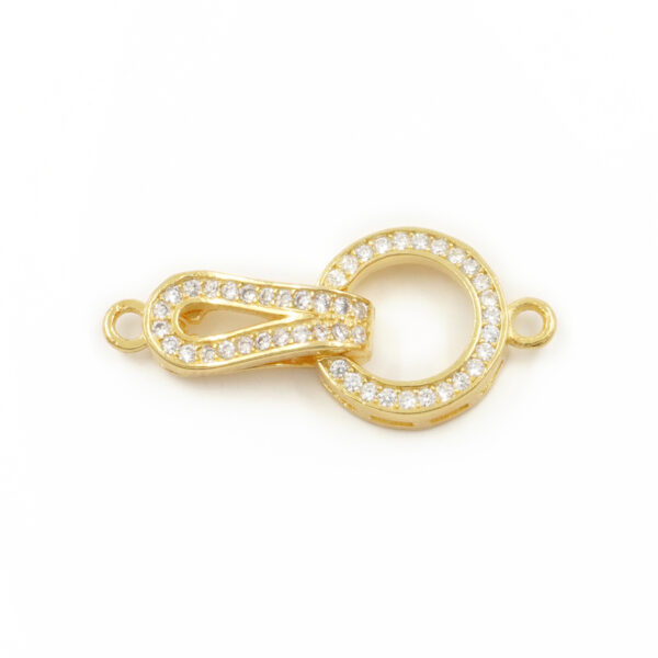 Sterling Silver clasp with zircons round shape size 26x11mm – Golden Color