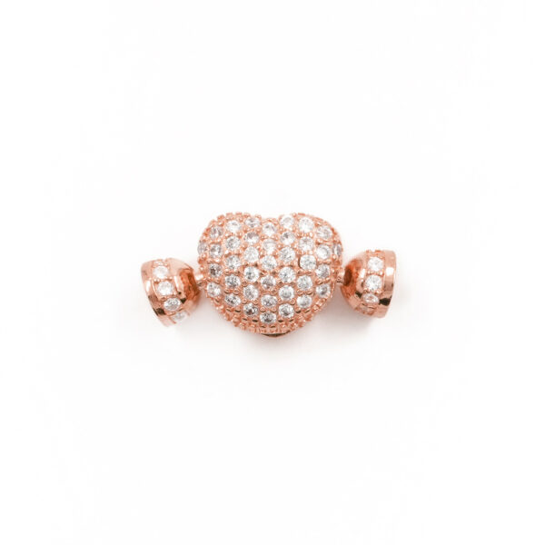 Sterling Silver clasp with zircons heart shape size 16x8mm cups 4,50mm – Rose Color