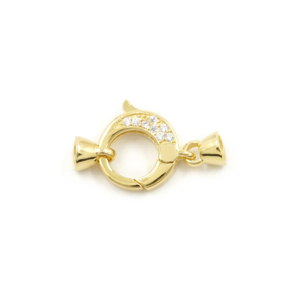Sterling Silver clasp with zircons round shape size 12mm cups 5mm – Golden Color