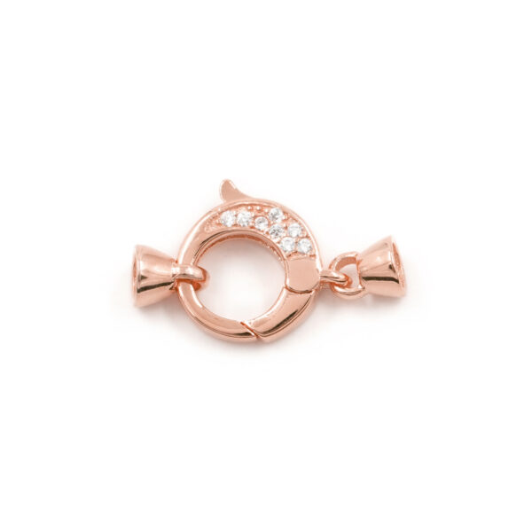 Sterling Silver clasp with zircons round shape size 12mm cups 5mm – Rose Color