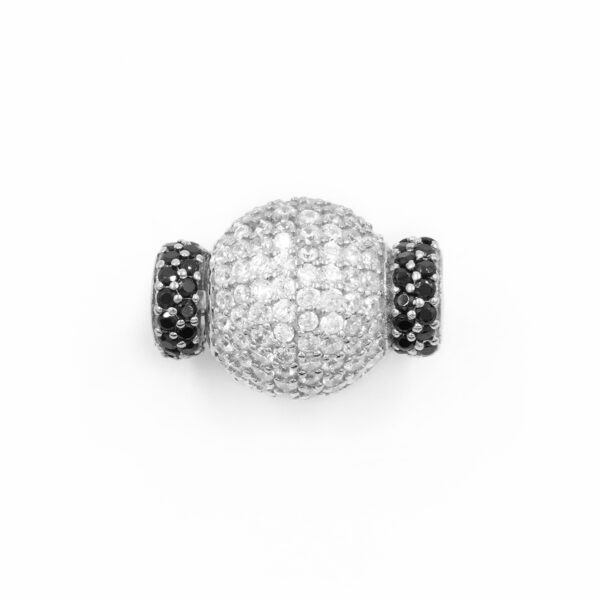 Sterling Silver clasp with bicolored zircons sphere shape size 14mm cups 6,50mm – Rhodium Color
