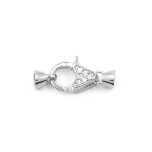 Sterling Silver clasp with zircons size 13x9mm cups 5mm – Rhodium Color