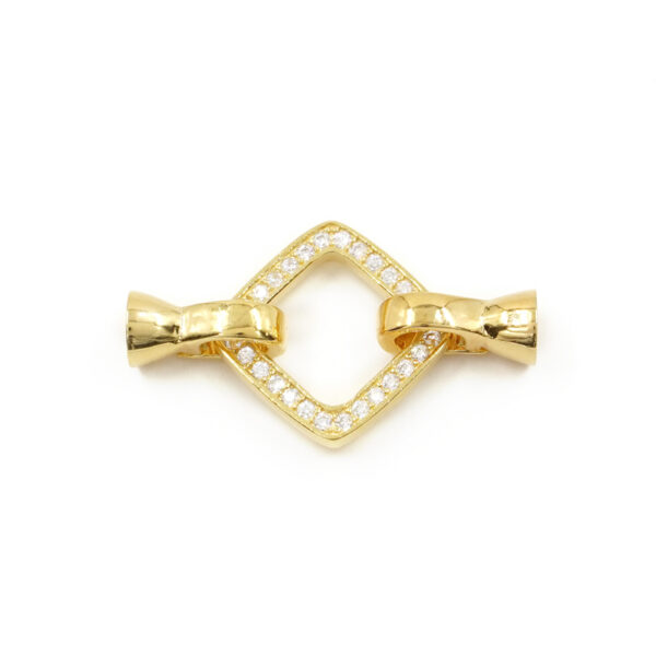 Sterling Silver clasp with zircons square shape size 16mm cups 6mm – Golden Color