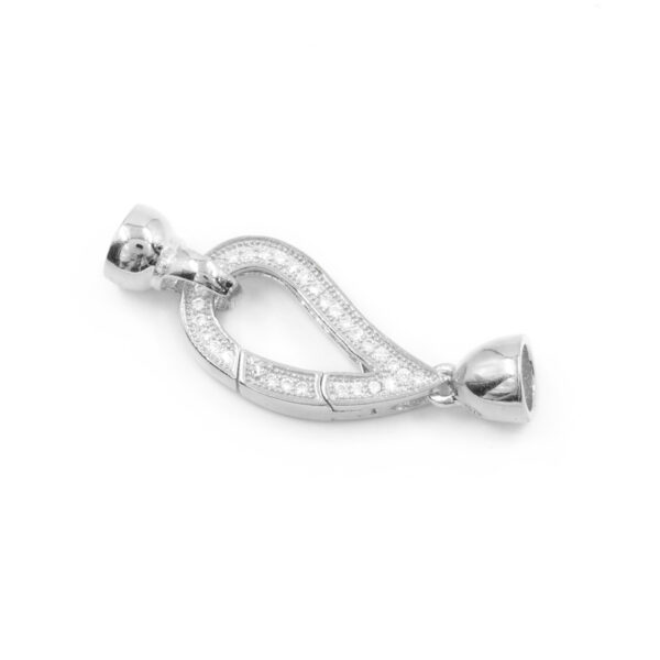 Sterling Silver clasp with zircons drop shape size 23x12mm cups 7mm – Rhodium Color