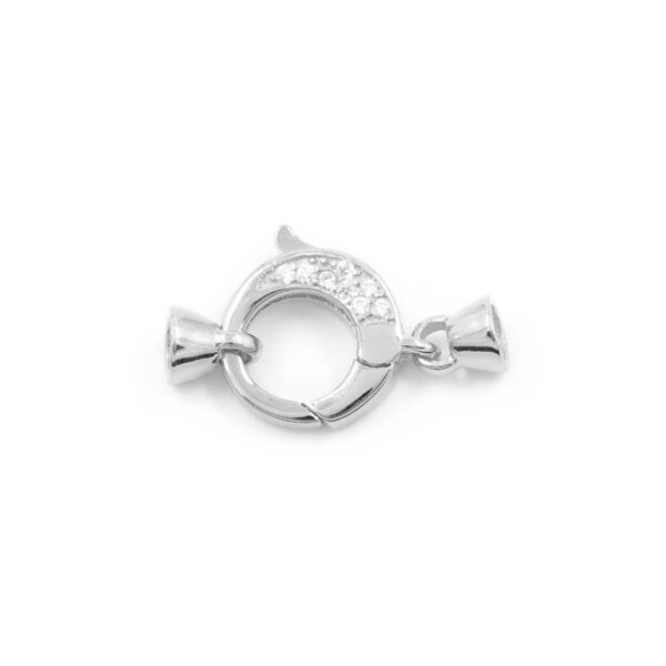 Sterling Silver clasp with zircons round shape size 12mm cups 5mm – Rhodium Color