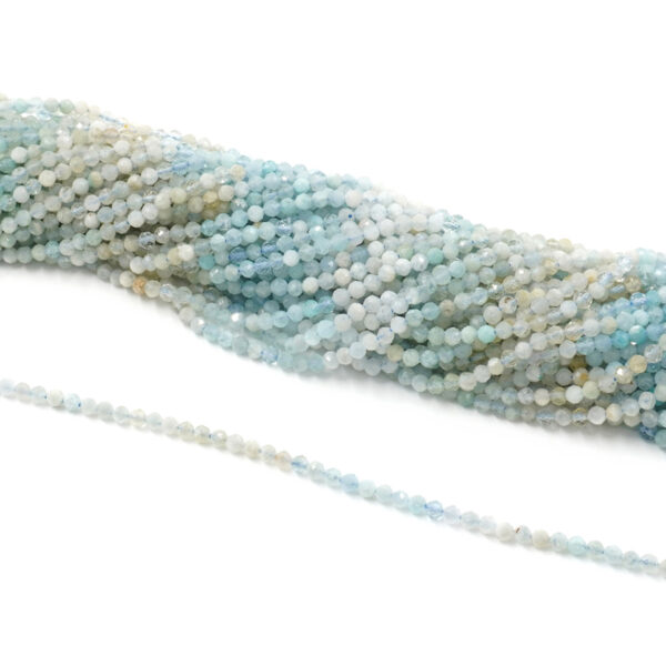 Aquamarine strands faceted round shape size 3mm