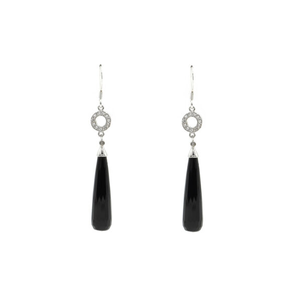 Sterling Silver Earrings with zircons and faceted black agate