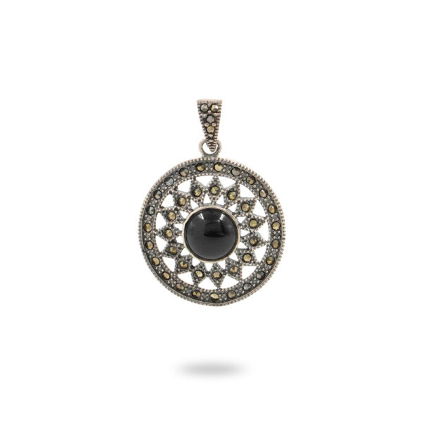 Sterling Silver Pendant with yellow zircons and black agate