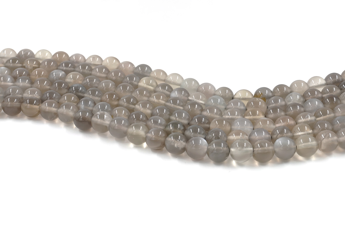 Grey Moonstone strands round beads 4mm to 10mm