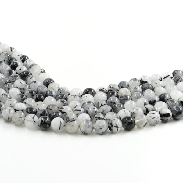 Black Rutilated Quartz strands round beads 6mm to 10mm