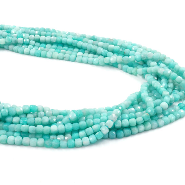 Amazonite strands faceted cube shape size 4mm