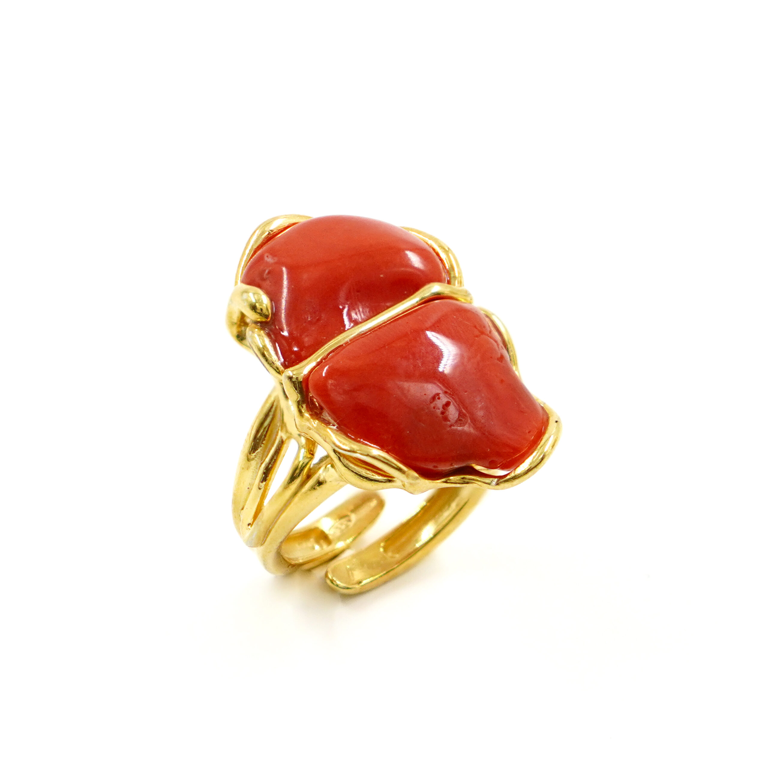Anello in argento 925 con corallo – Dorato