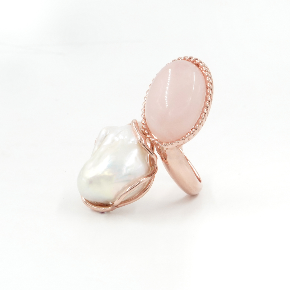 Anello in argento 925 con perla, acquamarina o morganite – Rosato