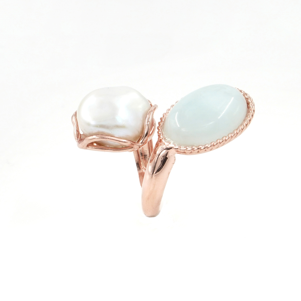Anello in argento 925 con perla, acquamarina o morganite – Rosato - immagine 4