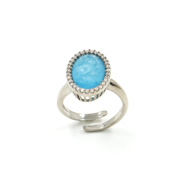 Anello in argento 925 con zirconi e cristallo colore acquamarina – Platinato