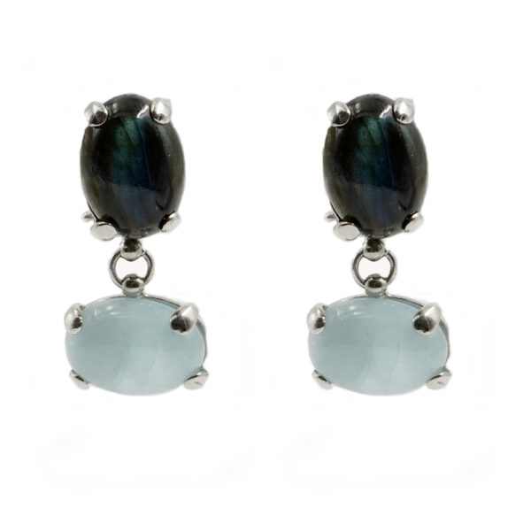 Sterling Silver Earrings with aquamarine, labradorite – Platinum Color