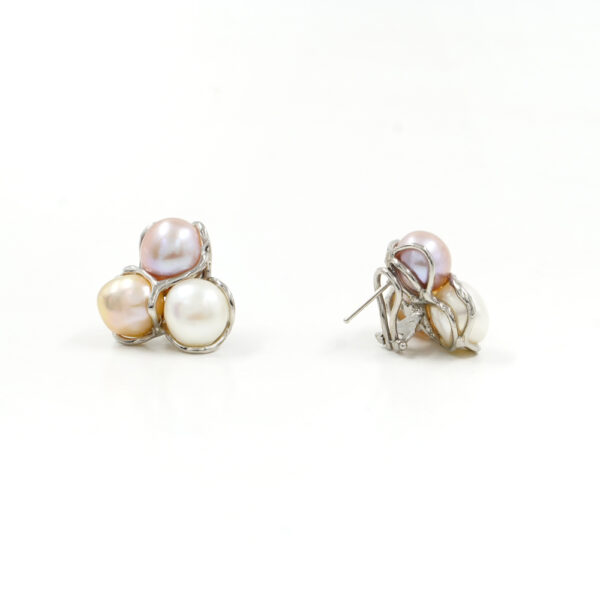 Sterling Silver Earrings with three multicolor pearls – Platinum Color