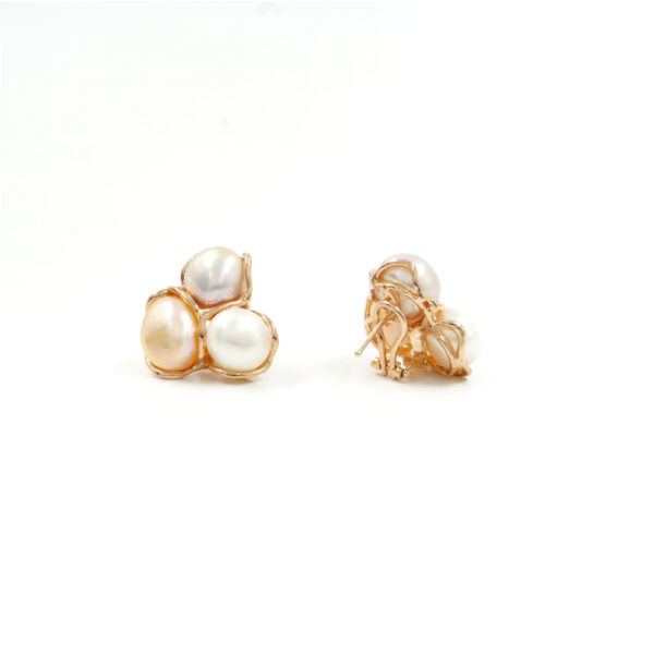 Sterling Silver Earrings with three multicolor pearls – Rose Color