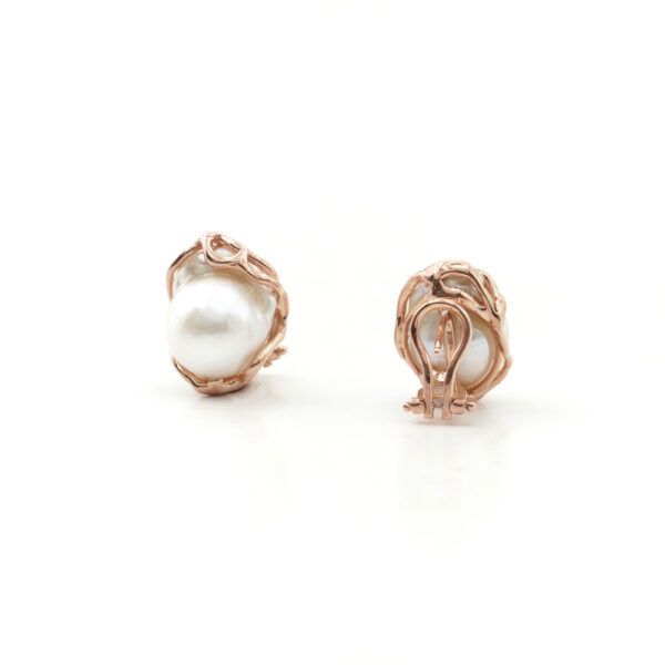Sterling Silver Earrings with baroque pearl – Rose Color