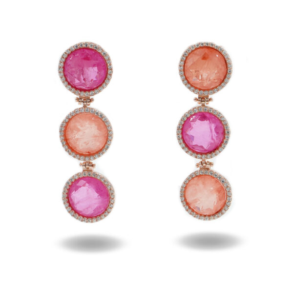 Sterling Silver Earrings with white zircons and red and orange crystal – Rose Color