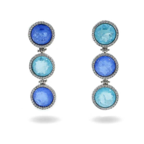 Sterling Silver Earrings with white zircons and blue and light blue crystal – Platinum Color