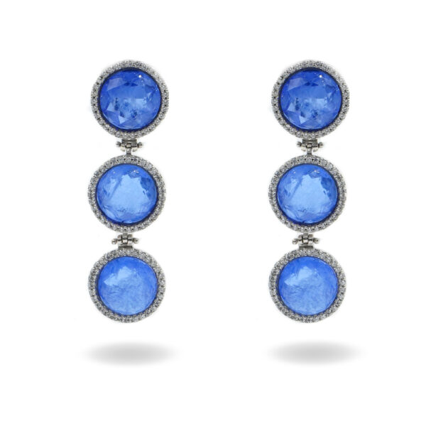 Sterling Silver Earrings with white zircons and blue crystal – Platinum Color