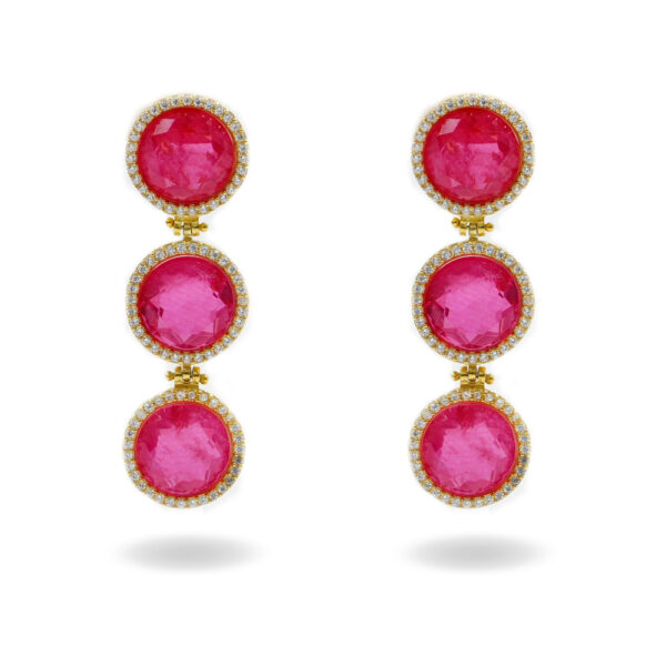 Sterling Silver Earrings with white zircons and red crystal – Golden Color