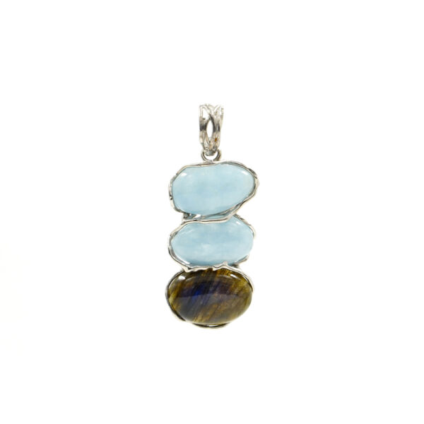 Sterling Silver pendant with aquamarine, labradorite – Platinum Color