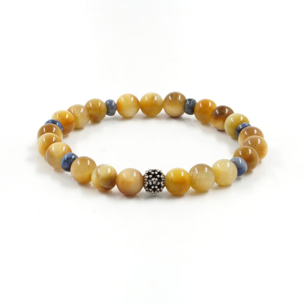 Elastic bracelet with golden tigher eye, dumortierite, sterling silver element