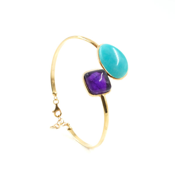 Sterling silver bracelet with amazonite, amethyst – Golden Color