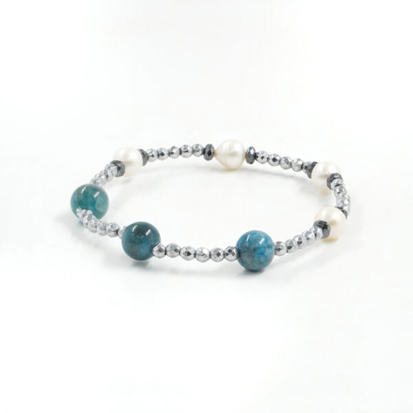Bracciale elastico con apatite, perle, ematite