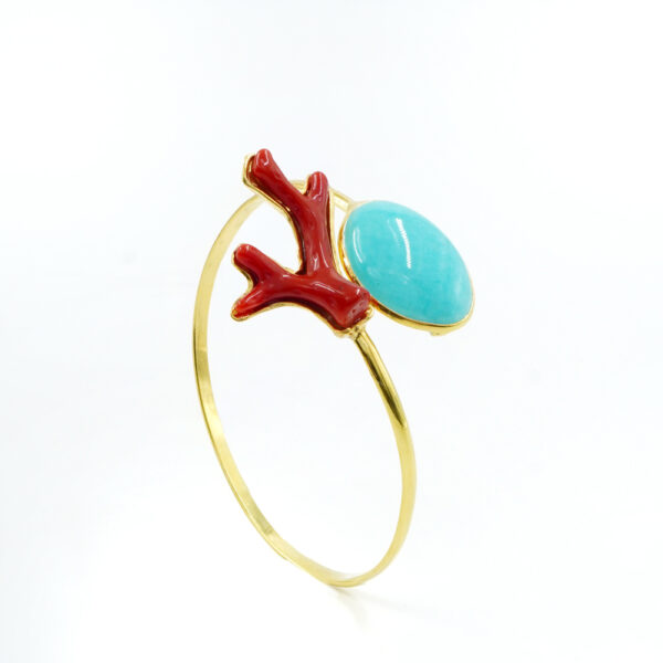 Sterling silver bracelet with amazonite, coral branch – Golden Color