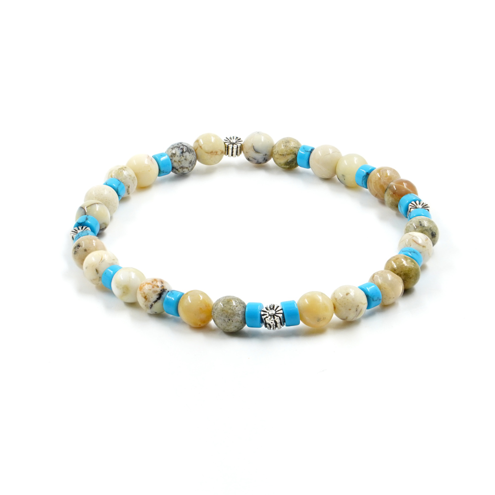 Elastic bracelet with african opal, light blue howlite, sterling silver element