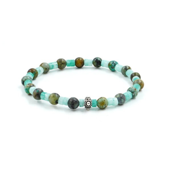 Elastic bracelet with african turquoise, green jasper, sterling silver element