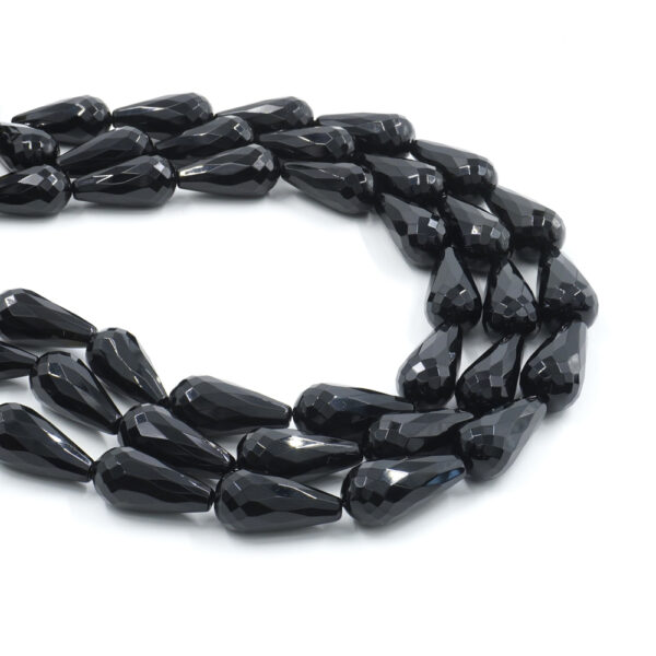 Black Agate strands faceted drop shape size 30x15mm