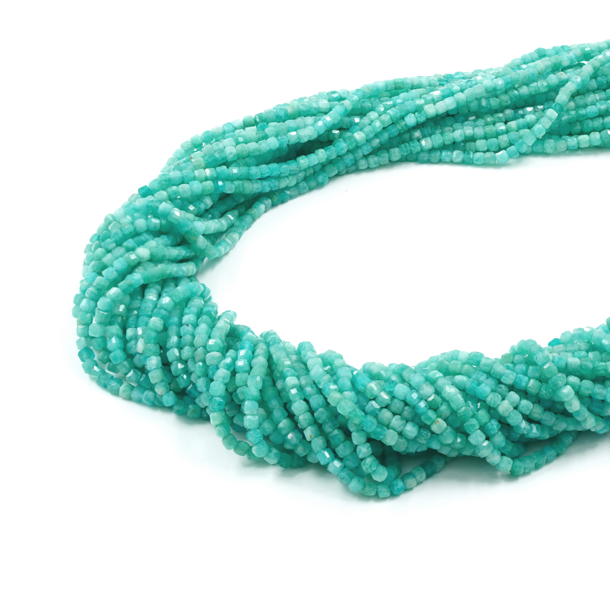 Amazonite strands faceted dice shape size 2,5mm