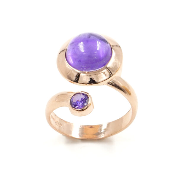 Sterling silver ring with amethyst and cubic zirconia – Rose Color