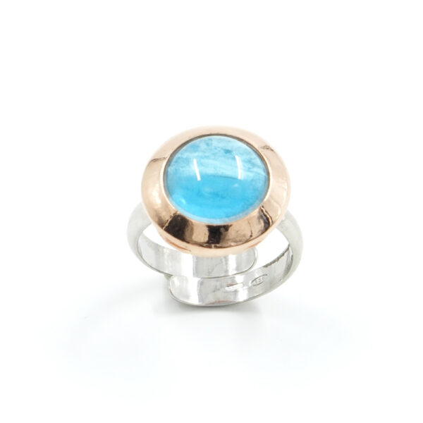 Anello in argento 925 con cristallo azzurro – Platinato e Rosato