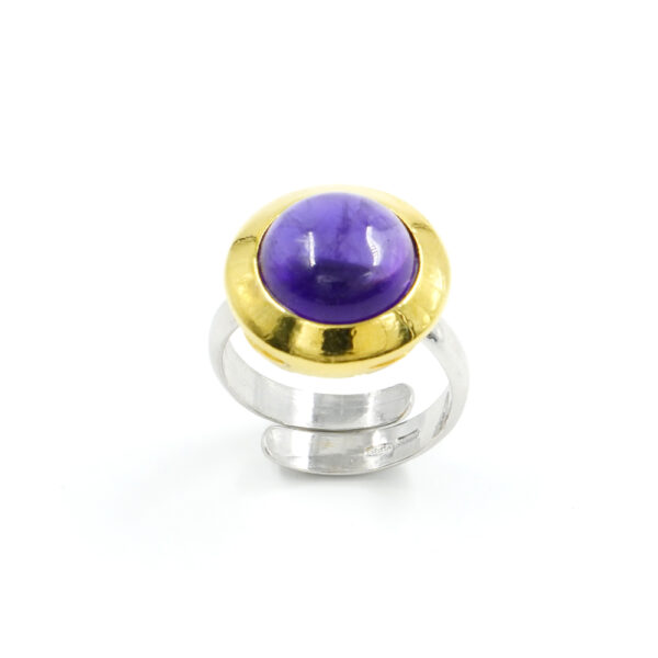 Sterling silver ring with amethyst – Platinum and Golden Color