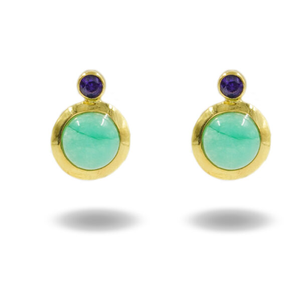Sterling Silver Earrings with green sponge quartz and cubic zirconia – Golden Color