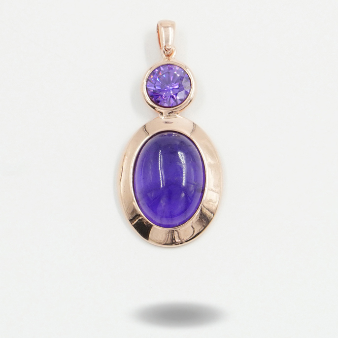 AMBROSINI JEWELS -  PENDENTE ARGENTO 925°  ghiacciolo finitura rosé pietra viola medio (29.5x13 mm)